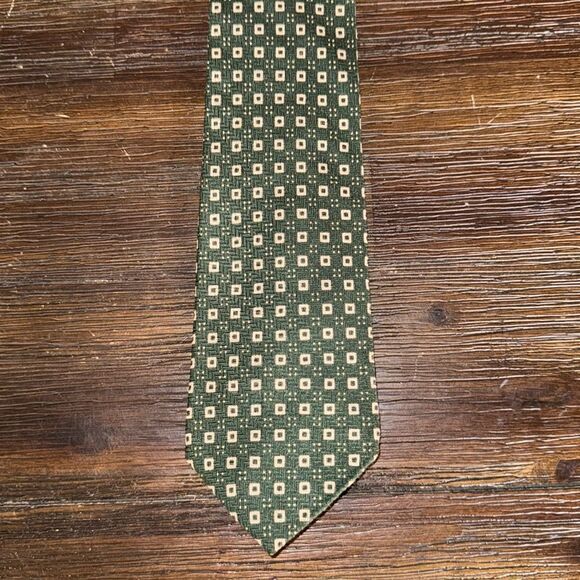 Lauren Ralph Lauren RLL Green Square Geometric Silk Tie - Picture 1 of 5